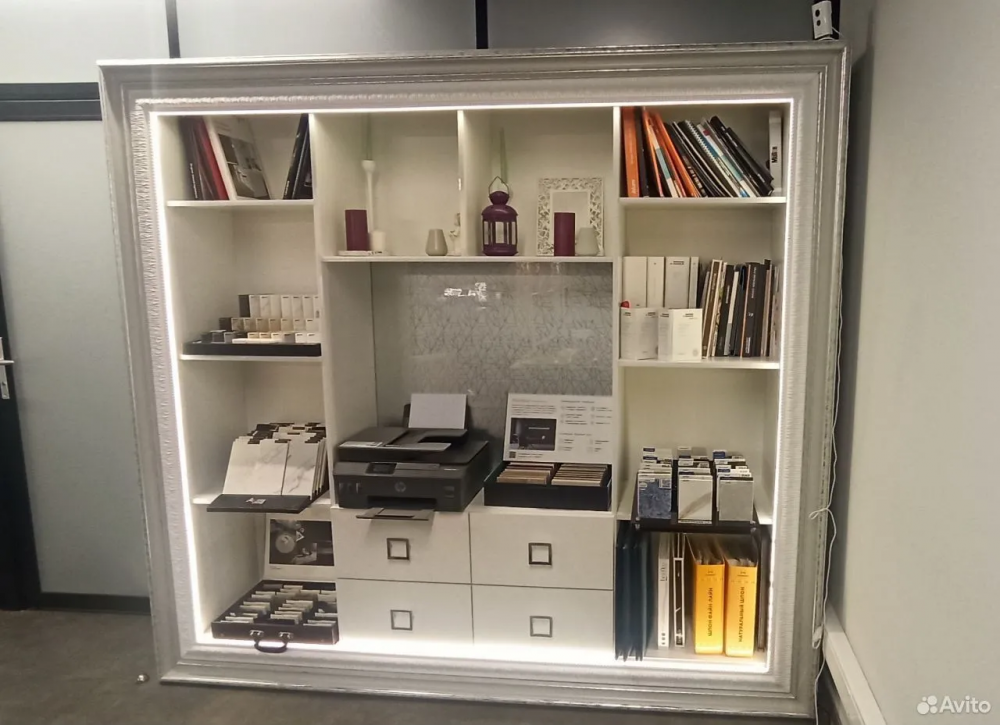 Белый стеллаж с полками и ящиками, Egger, отличное